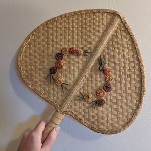 Vintage wicker floral fan boho wall decor
